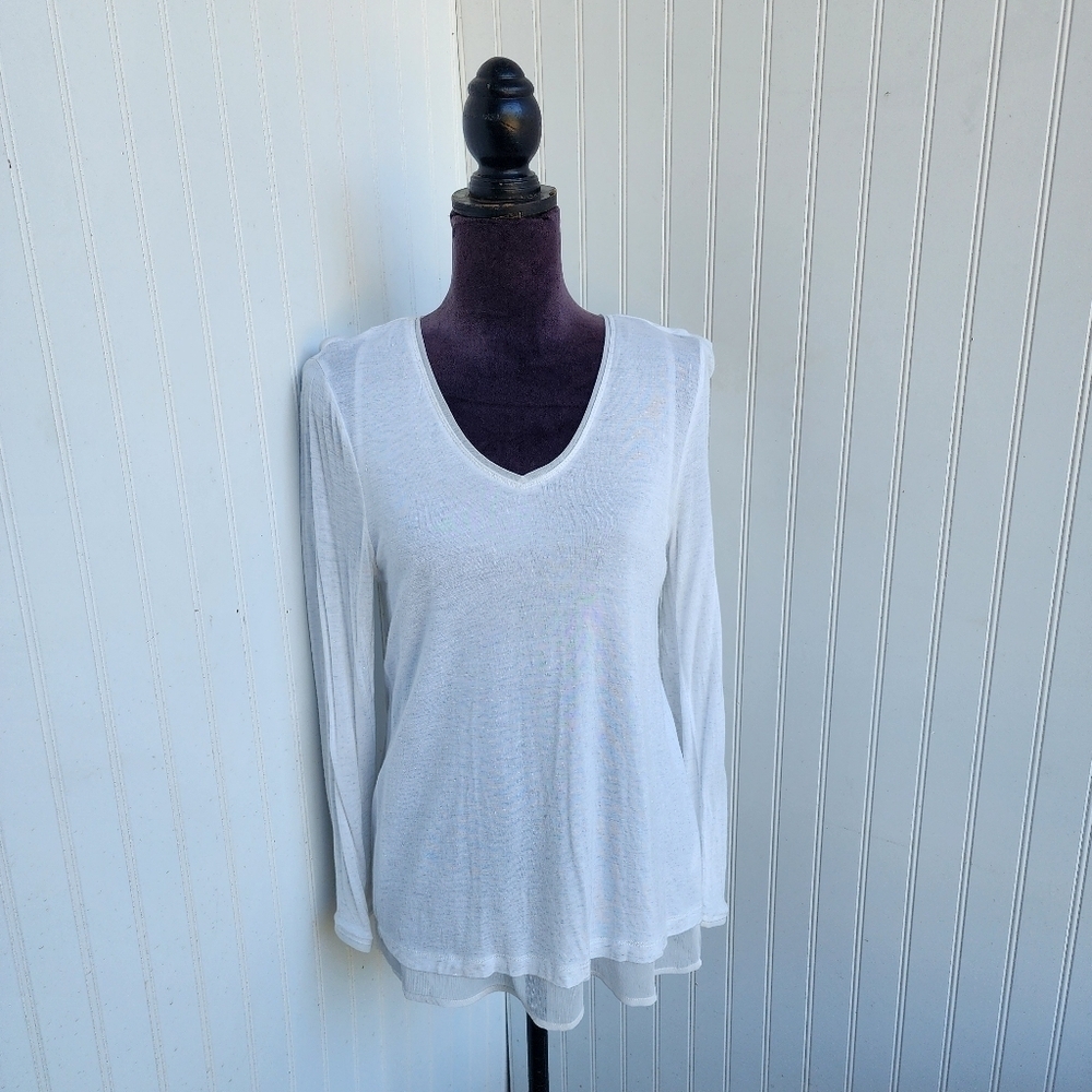 Democracy Women's White Layered Metallic Long Sleeve Lighweight T-Shirt Rayon M